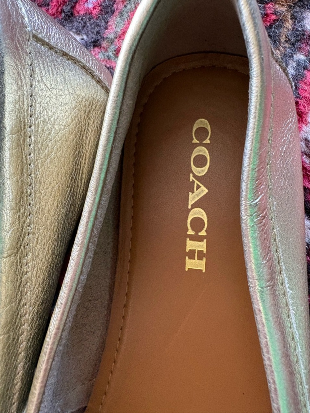 Coach Metallic Gold Leather Penny Loafers - Picture 3 of 7